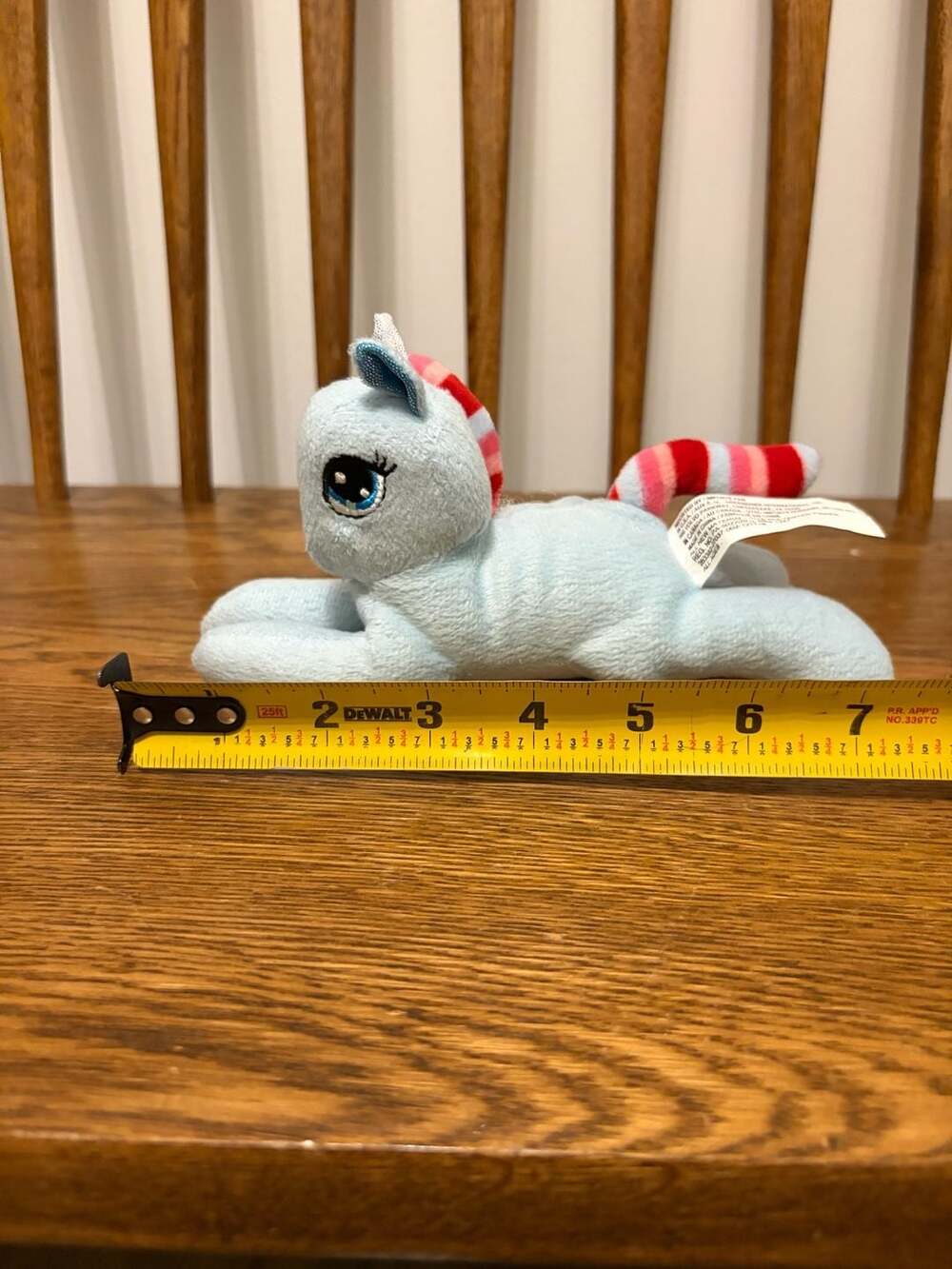 Greenbrier Light Blue Unicorn Plush with Striped Rainbow Mane and Tail
